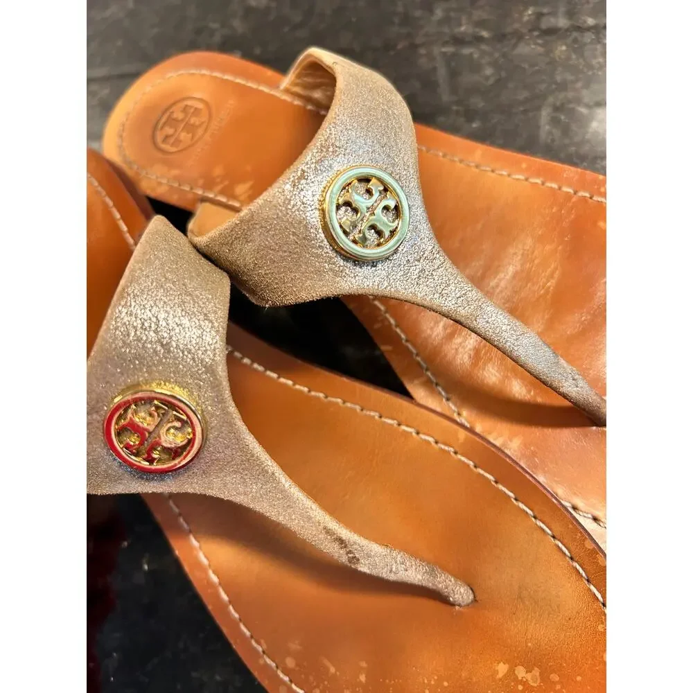 Tory Burch Women Cameron Metallic Flip Flops Thong Sandals Saharian Metallic 8.5